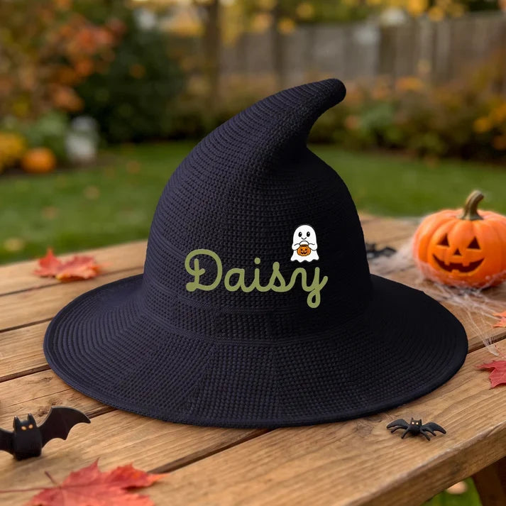 Knitted Witch Hat, Personalized Trick or Treat Keepsake, Creative Halloween Gift for Kids