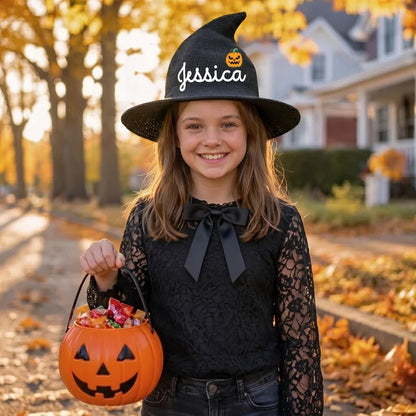 Knitted Witch Hat, Personalized Trick or Treat Keepsake, Creative Halloween Gift for Kids