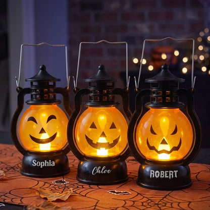 Personalized LED Pumpkin Lantern with Jack-o'-Lantern Faces, Warm Halloween Decor, Unique Family Gift