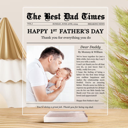 Happy 1st Father’s Day – Personalized Acrylic Plaque with Custom Photo and Heartfelt Message – Ideal Gift for New Fathers
