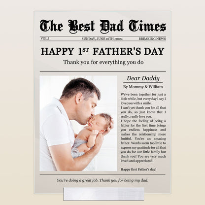 Happy 1st Father’s Day – Personalized Acrylic Plaque with Custom Photo and Heartfelt Message – Ideal Gift for New Fathers