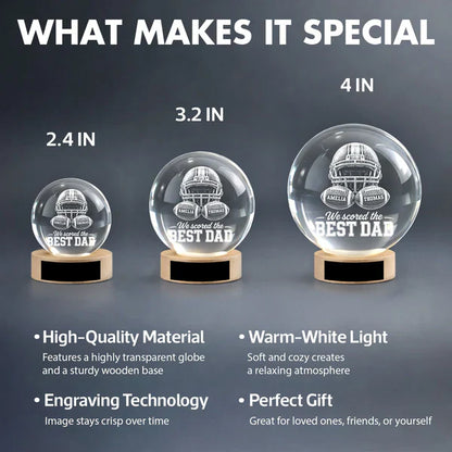 Personalized American Football Globe Lamp for Dad, Unique Father's Day Gift with Warm Game Night Glow
