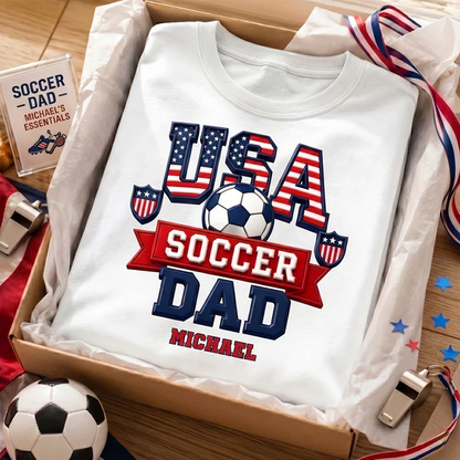 Personalized USA Soccer Dad Classic Tee with Soccer Ball, Creative Gift for Dad