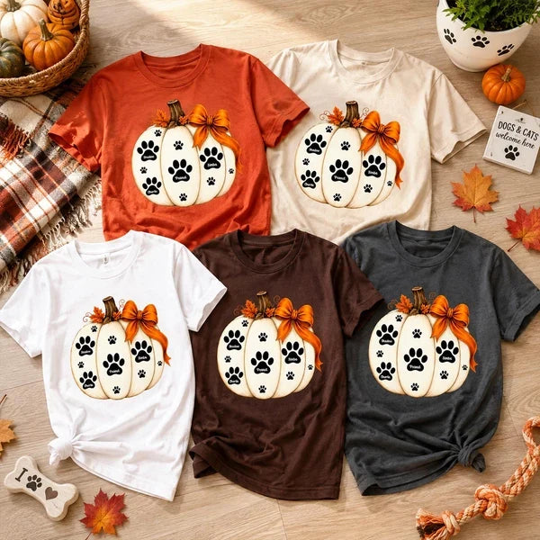Personalized Classic Tee, Pumpkin Paw Print Keepsake, Unique Autumn Gift for Pet Owners