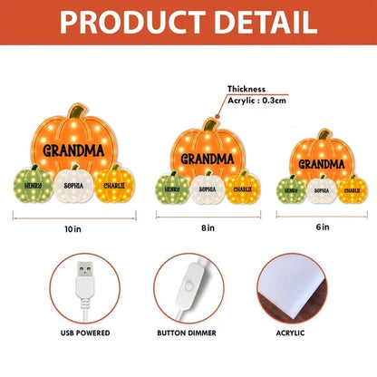 Grandma Pumpkin Acrylic Light Box, Personalized Family Keepsake, Creative Gift with a Cozy Glow