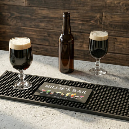 Personalized Rubber Bartender Mat, Vintage Home Bar Design, Unique Gift for Beer Lovers