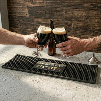 Personalized Rubber Bartender Mat, Vintage Home Bar Design, Unique Gift for Beer Lovers