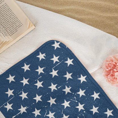 Personalized Beach Towel, Woman at Sunlit Beach with American Flag, Unique Creative Gift for Her