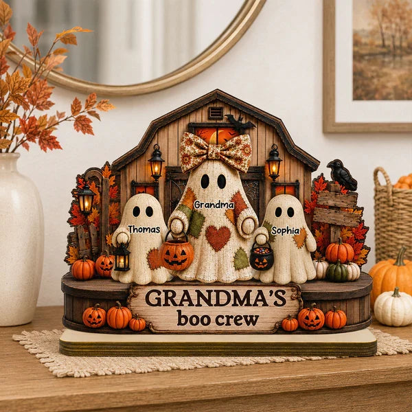 Personalized 2-Layer Wooden Plaque, Grandma's Boo Crew Halloween Decor, Unique Gift for Grandma
