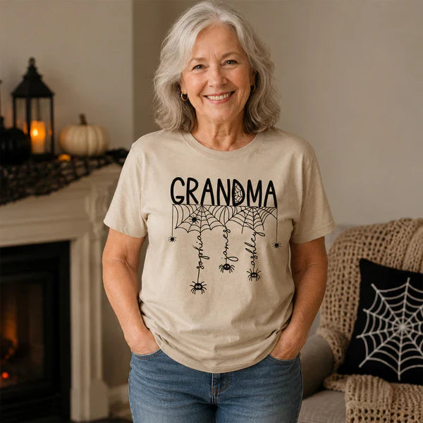Personalized Halloween Grandma Classic Tee, Spooky Spider Web Creative Gift for Grandma