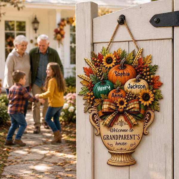 Personalized Wooden Sign, Welcome to Grandparents' House Fall Decor, Creative Gift for Grandma & Grandpa