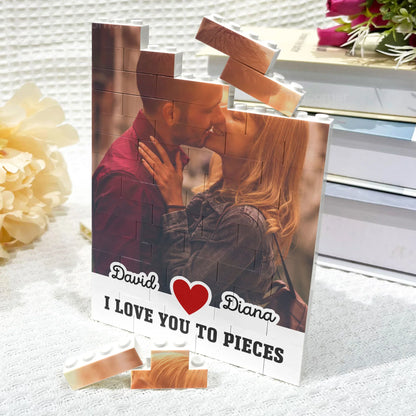 Personalized ABS Building Brick Puzzle with Kissing Couple Photo, I Love You To Pieces Unique Gift