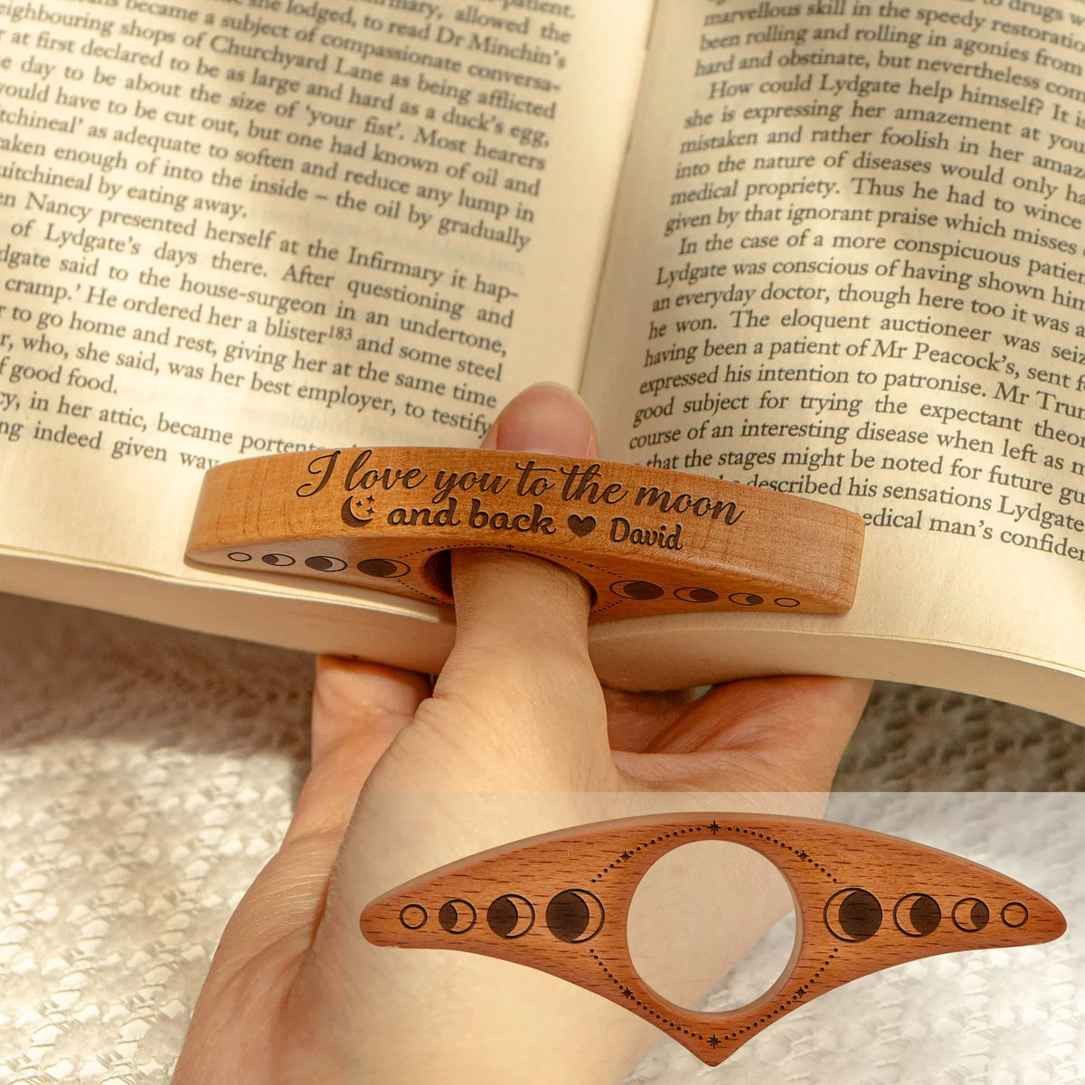 Book Page Holder with Wooden Engraved Design, A Practical and Heartwarming Gift for Readers