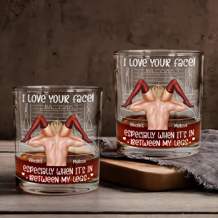 Personalized Whiskey Glass with Playful Intimate Couple Illustration, Unique Romantic Gift for Partner