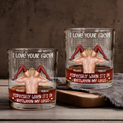 Personalized Whiskey Glass with Playful Intimate Couple Illustration, Unique Romantic Gift for Partner