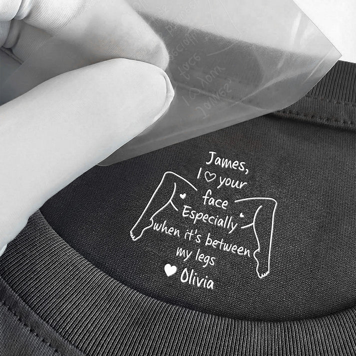 Personalized Classic Tee With Playful Inner Collar Quote, Unique Gift For Partner