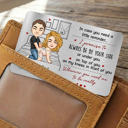 Personalized Metal Wallet Card with Funny Love Promise, Cute Couple Illustration, Unique Gift for Husband or Boyfriend