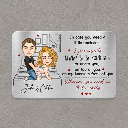 Personalized Metal Wallet Card with Funny Love Promise, Cute Couple Illustration, Unique Gift for Husband or Boyfriend