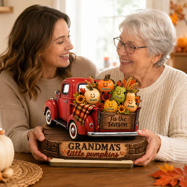 Personalized Wooden Plaque, Grandma's Little Pumpkins Red Truck Fall Decor, Unique Gift for Grandma