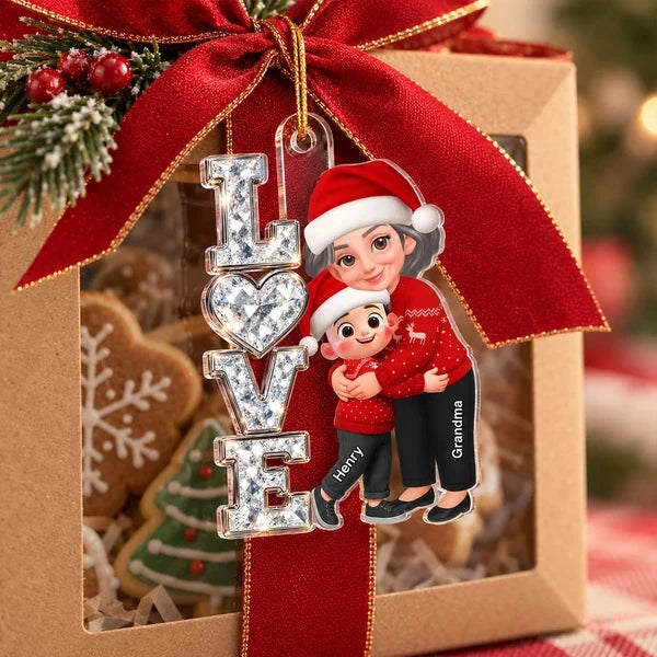 Personalized Acrylic Ornament, Love Grandma Hugging Grandchild, Warm Cartoon Creative Gift for Granddaughter