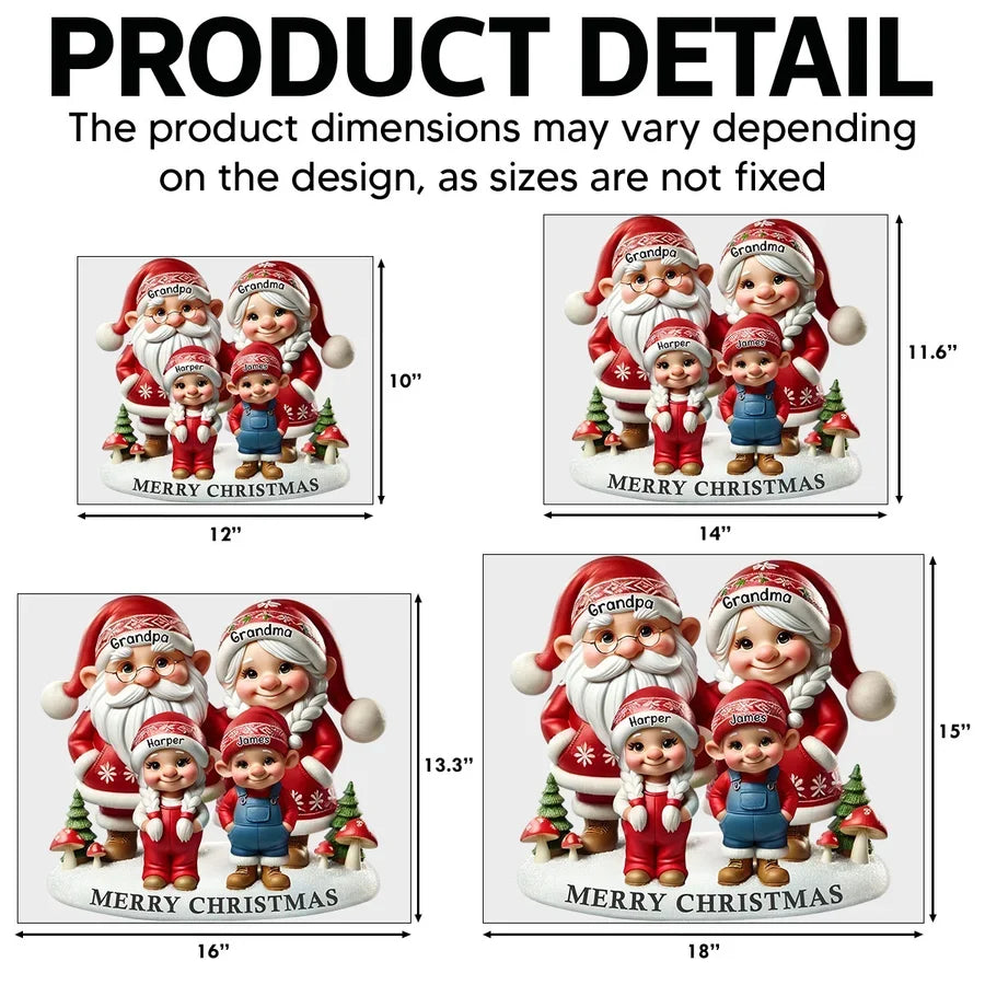 Personalized Shaped Yard Sign, Christmas Gnome Grandparents & Grandkids in Snow, Unique Gift for Grandparents