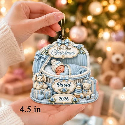Baby's First Christmas Acrylic Ornament, Personalized Soft Blue Keepsake, Creative Gift for New Parents