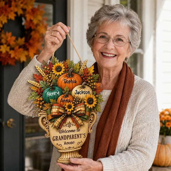 Personalized Wooden Sign, Welcome to Grandparents' House Fall Decor, Creative Gift for Grandma & Grandpa