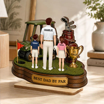 Personalized 2-Layer Wooden Plaque for Golf Dad & Kids, Unique Gift for Desk Display