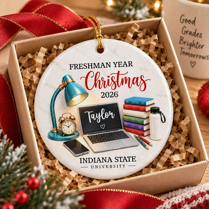 Personalized Ceramic Ornament, Freshman Year Study Desk Keepsake, Unique Christmas Gift for College Students