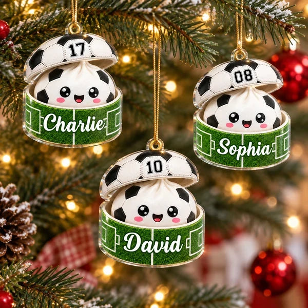 Personalized Acrylic Ornament, Cheerful Soccer Ball in a Gift Box, Creative Gift for Kids and Soccer Players
