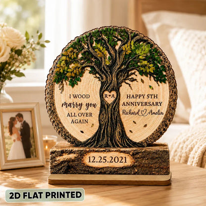 Personalized 2-Layer Wooden Plaque with Intertwined Couple Tree, Unique Anniversary Gift for Spouse