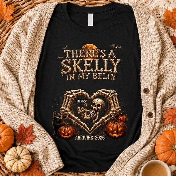 Personalized Sweatshirt, Skelly in My Belly Skeleton Heart Design, Unique Halloween Gift for Mom-to-Be