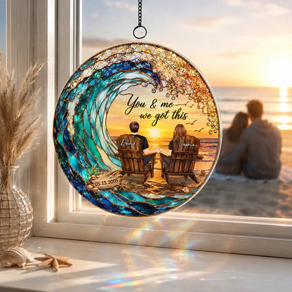 Custom Acrylic Suncatcher Ornament with You & Me Beach Art, Creative Gift for a Couple, Warm Window Glow