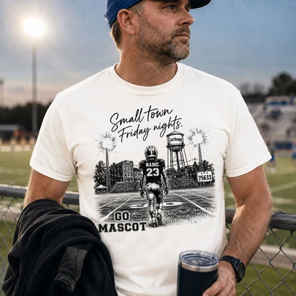 Small Town Friday Nights Personalized Classic Tee, Player Walking Onto Stadium Field, Creative Gift for Football Fans