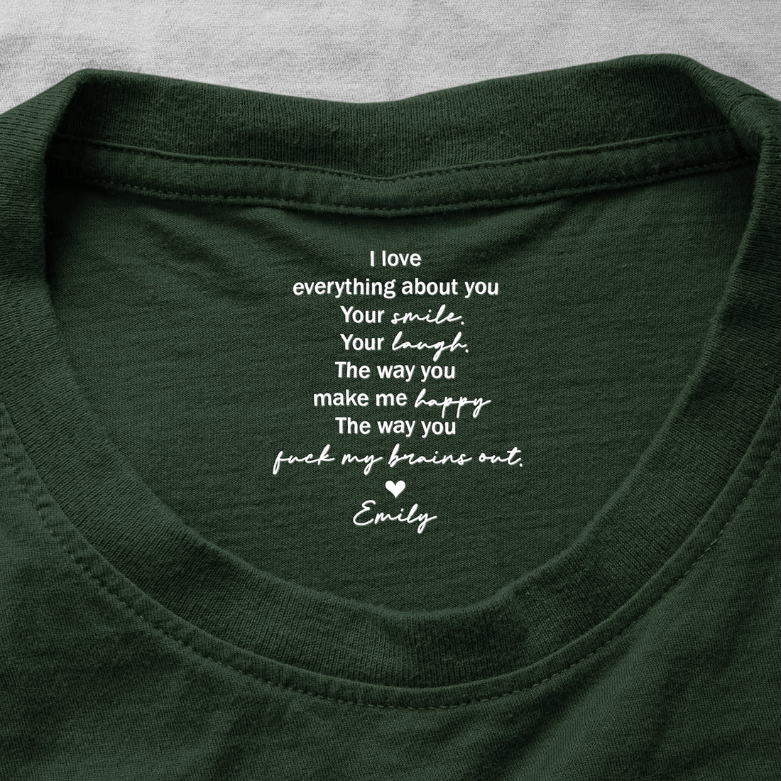 Dark Green Personalized Classic Tee With Hidden Love Note, Unique Gift For Husband Or Boyfriend