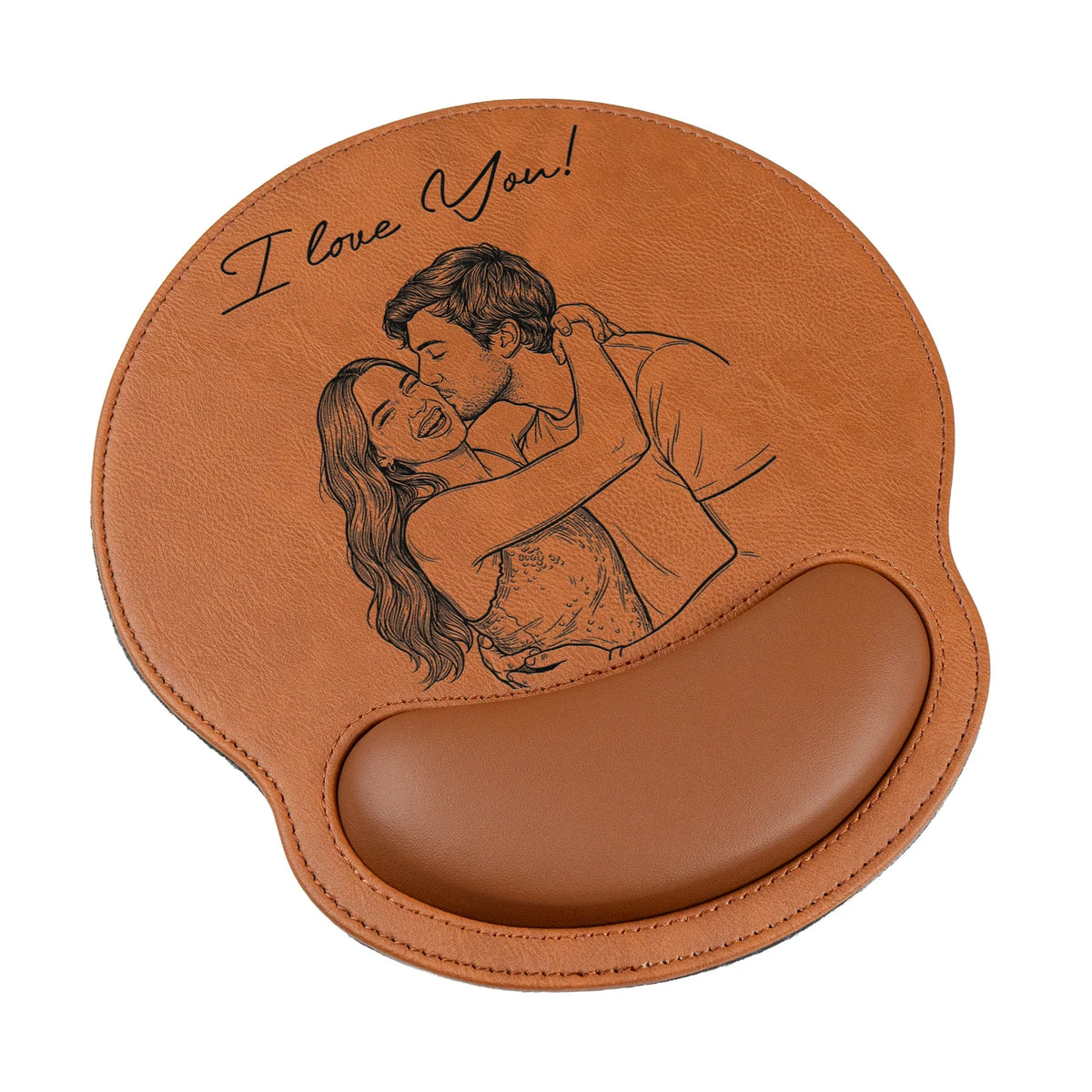 Personalized Wrist Rest Mouse Pad With Kissing Couple Line Art, I Love You Unique Gift For Partner