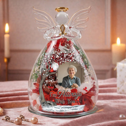 Personalized LED Floral Angel Figurine With Photo, 'I'm Always With You' Keepsake, Unique Memorial Gift