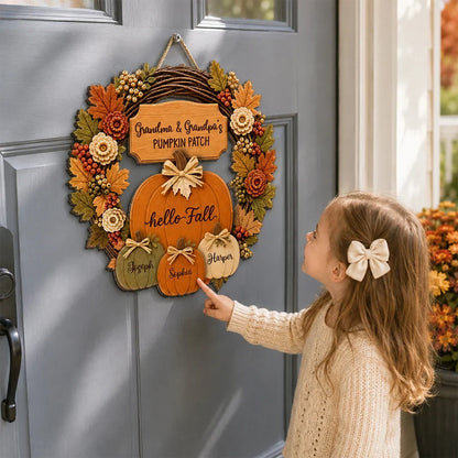 Personalized Wooden Sign, Grandma & Grandpa's Pumpkin Patch Fall Door Decor, Unique Gift for Grandparents