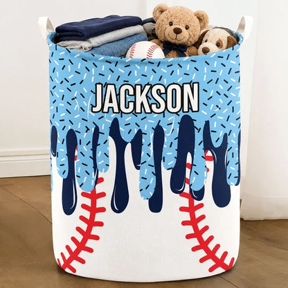 Personalized Round Waterproof Fabric Storage Basket, Baseball Drip Design, Unique Gift for Players & Fans