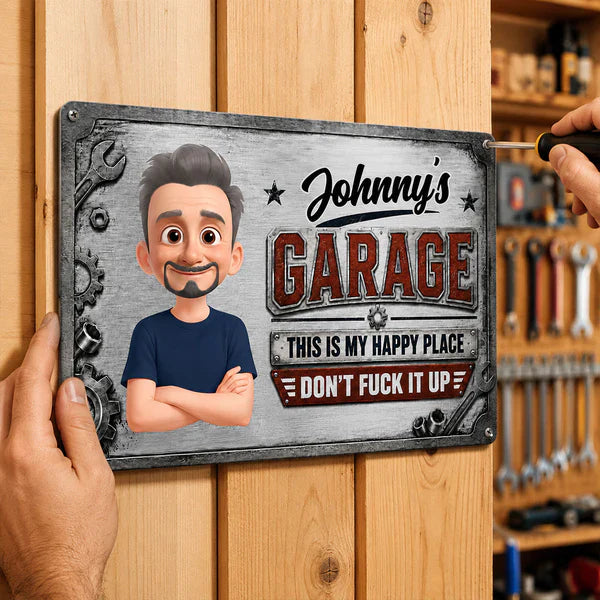 Rectangular Iron Sign, Personalized This Is My Happy Place Garage Decor, Creative Gift for Mechanic