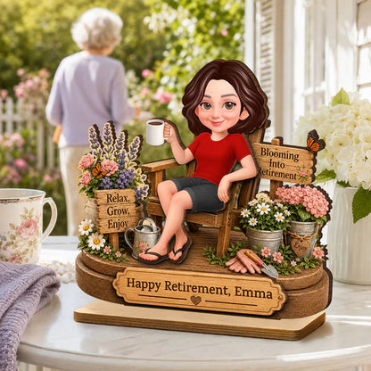 Personalized 2-Layer Wooden Plaque, Woman Relaxing in Garden Chair, Unique Retirement Gift for Mom or Grandma