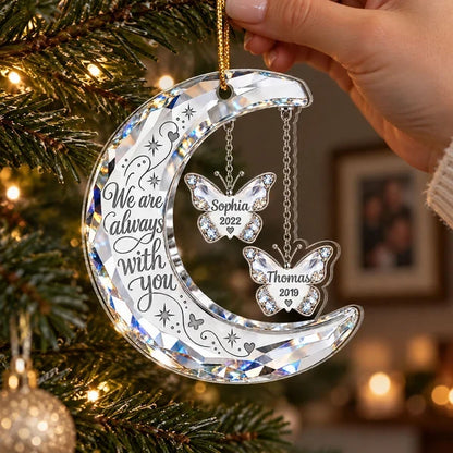 Personalized Acrylic Ornament, Crescent Moon and Butterfly Memorial for Evergreen Display, Unique Sympathy Gift