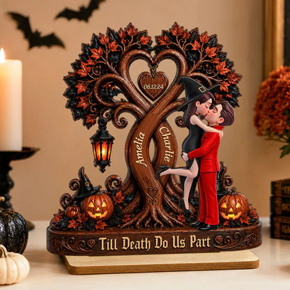 Personalized 2-Layer Wooden Plaque, Kissing Couple Under Halloween Tree, Unique Gift for Couple