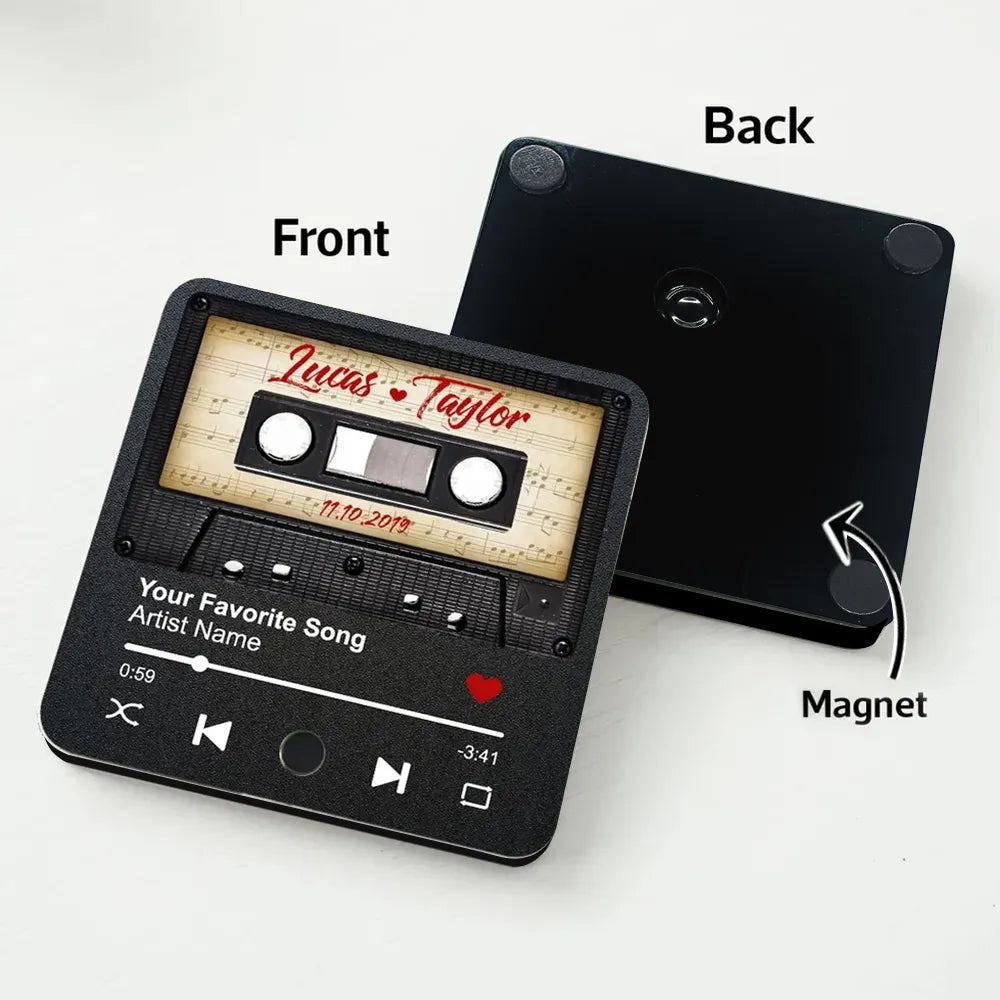 Retro Cassette Acrylic Music Magnet – A Romantic Gift for Lovers with Clear Print & Timeless Design