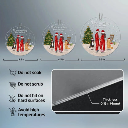 Acrylic Ornament, Expecting Couple by Christmas Tree, Cute Illustration, Unique Gift for Mom-to-Be & New Parents