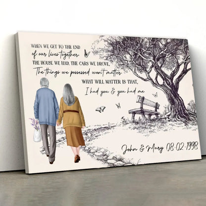Hand-Drawn Elderly Couple Holding Hands Art Poster or Canvas - Sentimental 'I Had You & You Had Me' Quote, Unique Anniversary Gift