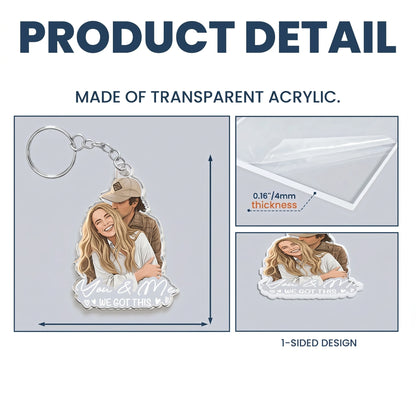 Personalized Acrylic Keychain, Custom Couple Portrait with Love Quote, Unique Gift for Her