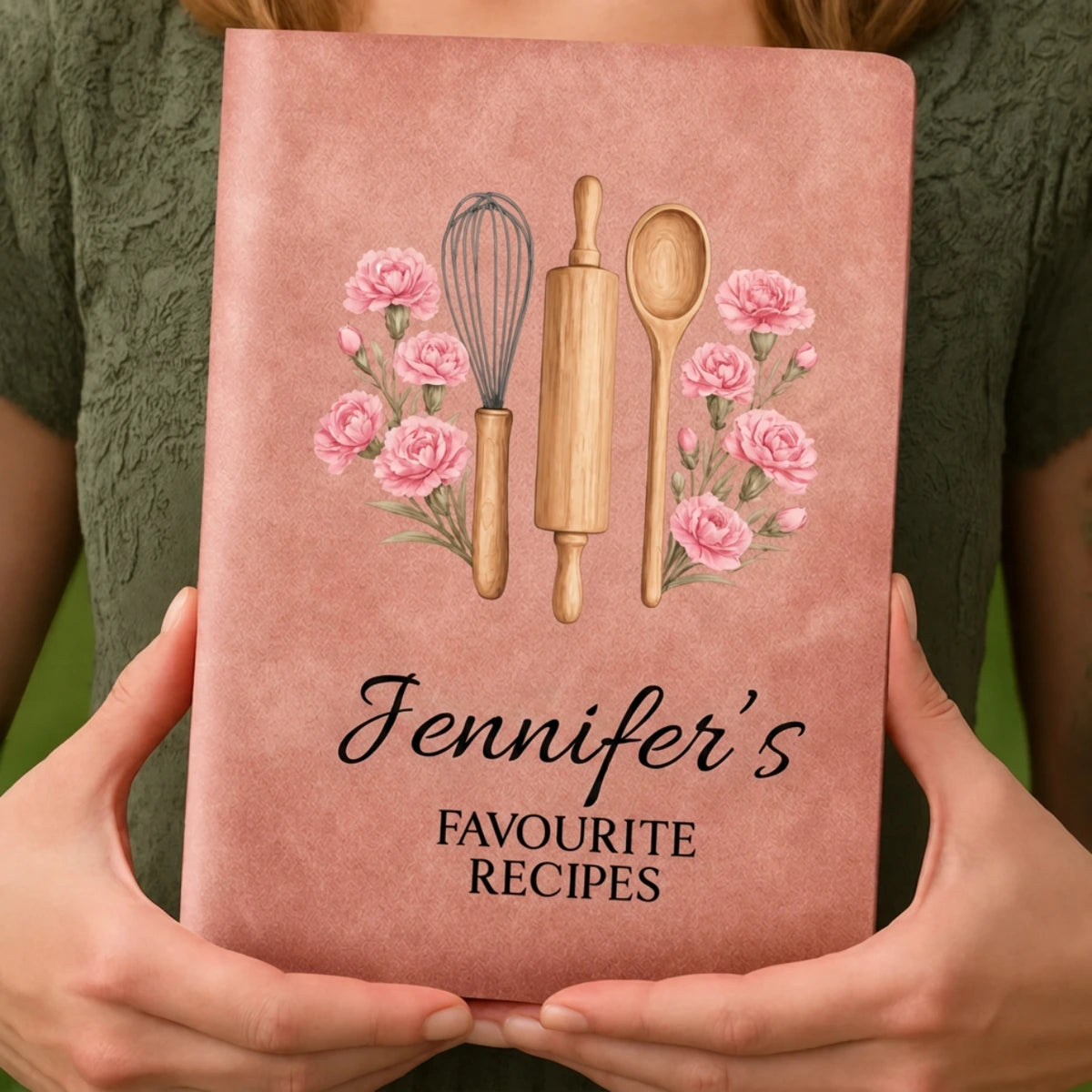 Personalized Recipe Journal with Birth Flowers and Cooking Utensils, Custom Name Gift for Home Cooks