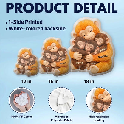Custom Shaped Pillow with Sweet Monkey Mom Cuddle, Bright Cozy Home Decor Accent, Heartwarming Gift Idea for Mothers