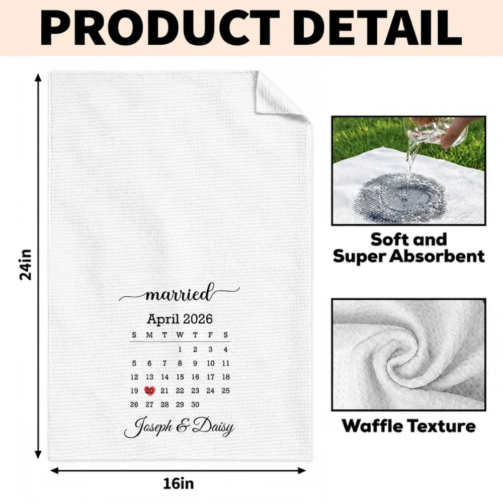 Personalized Kitchen Towel With Heart Marked Special Date, Creative Romantic Gift for a Couple